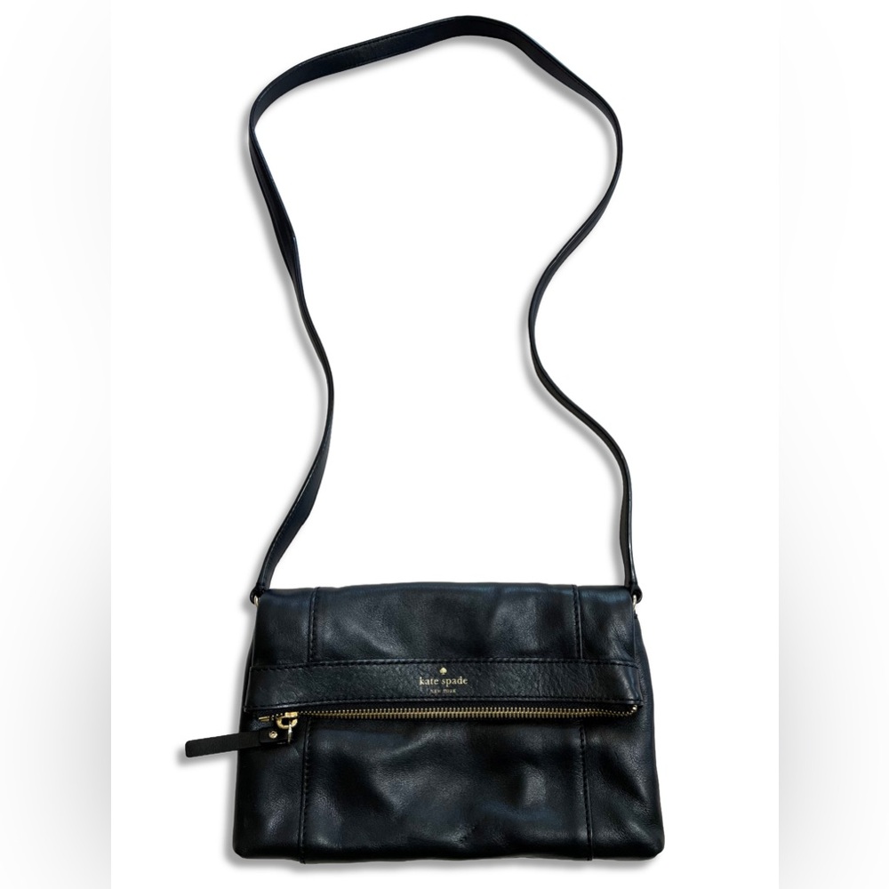 KATE SPADE Julian Black Leather Crossbody Bag Foldover Convertible Minimalist